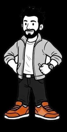 Illustrated character pointing forward